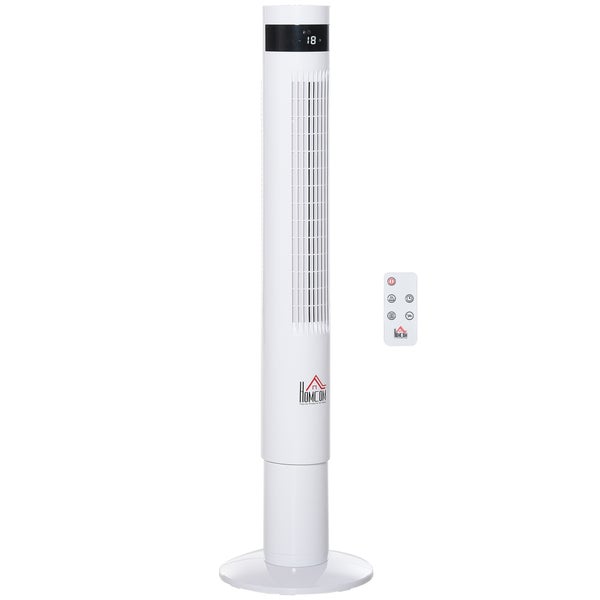HOMCOM Turmventilator mit Fernsteuerung 85° Oszillierender Standventilator 110cm Säulenventilator 50 W 3 Modi & 3 Geschwindigkeiten PE-Kunststoff Stahl Weiß