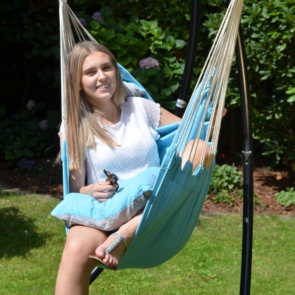 Hängesessel Relaxsessel 130x95cm in Pazifik Blau + 2 Kissen zum Wenden