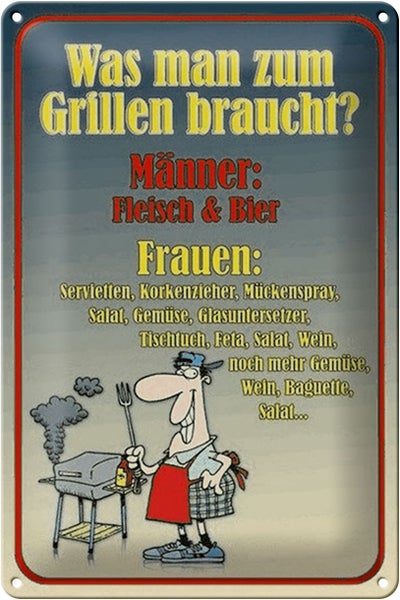 Blechschild Spruch 20x30cm Grillen Männer Fleisch Bier