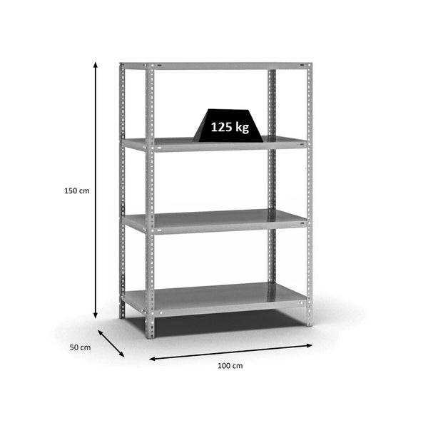 PROREGAL Fachbodenregal Schraubsystem Light-Duty Grundregal HxBxT 150 x 100 x 50 cm 4 Ebenen Fachlast 125 kg Beidseitig Nutzbar Verzinkt