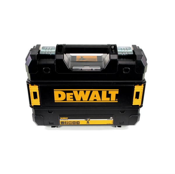 DeWALT Werkzeugkoffer aus Kunststoff mit Tragegriff und Metallverschlüssen.