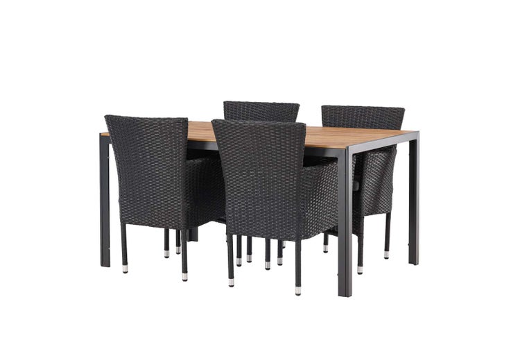 Break Gartenset Tisch 90x150cm natur, 4 Stühle Malina schwarz.