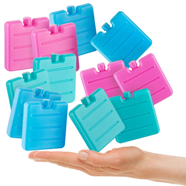 Mehrfarbige Kühlakkus über einer Hand