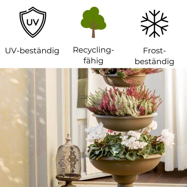 Blumenständer mit 3 Schalen Blumensäule Pflanzensäule Pflanzentreppe Pflanzschale Kräutertopf Pflanzenschalen Grau