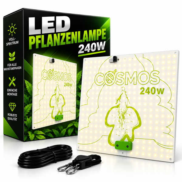 LED Pflanzenlampe mit 240 Watt Vollspektrum fuer alle Wachstumsphasen inklusive Montagezubehoer
