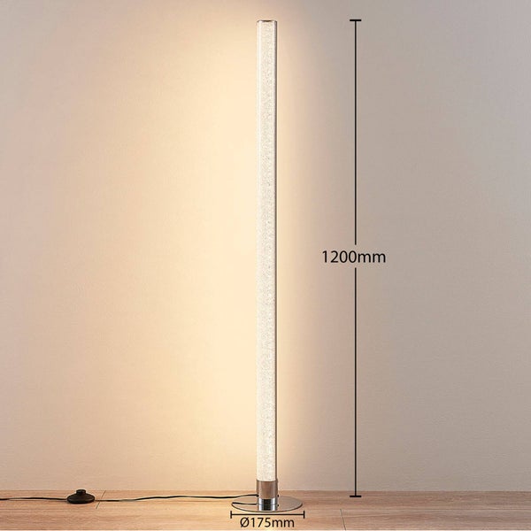 Zylindrische LED-Stehleuchte mit Bläscheneffekt, Höhe 1200 Millimeter, Durchmesser 175 Millimeter.