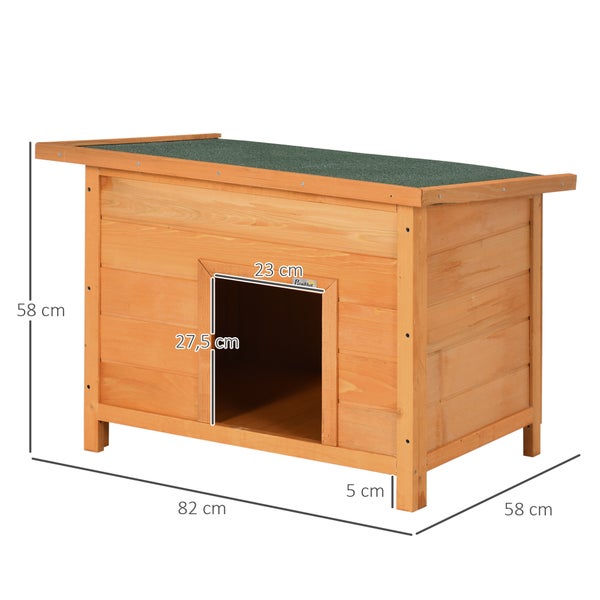 PawHut Hundehütte aus Tannenholz, wasserdichtes Hundehaus Hundehöhle Katzenhaus mit geöffnetem Dach, Hütte für Hunde, Katzen, 82 x 58 x 58 cm