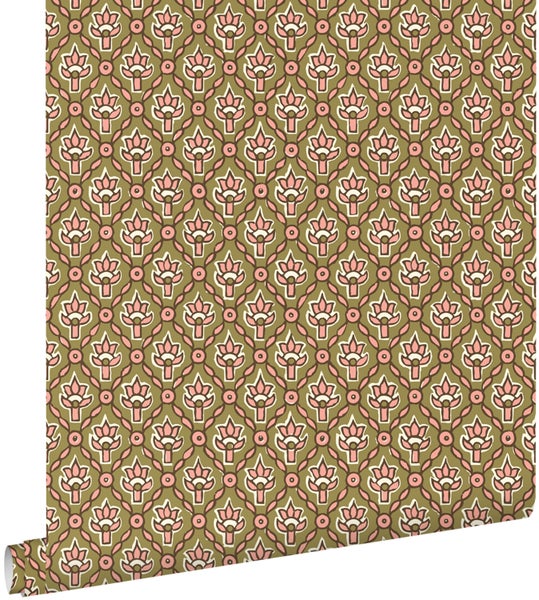 ESTAhome Tapete Blumenmuster Grün - 50 x 900 cm - 131545