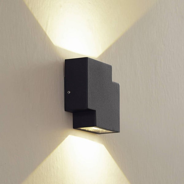 Lindby LED Wandleuchte außen Fendir (spritzwassergeschützt (Modern) in Schwarz aus Aluminium (2 flammig, ) - Außenwandleuchten Wandlampe Led Außenlampe Outdoor für Außenwand/Hauswand