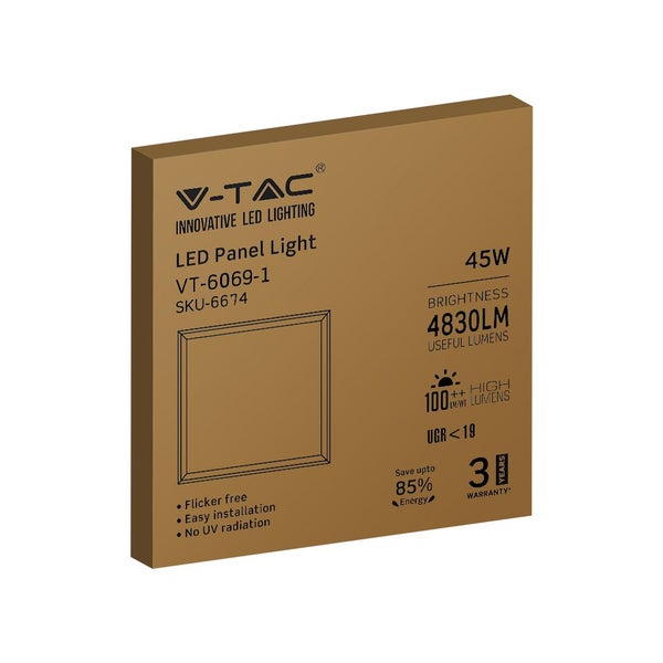 V-TAC VT-6069-1 - Weiße LED-Paneele - UGR<19 - 62x62 - 45W - 4830 Lumen - 4000K 6 Stück/Packung