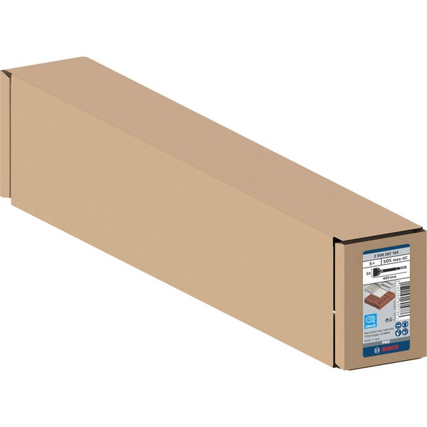 Bosch Hammerbohrerverpackung mit der Aufschrift SDS max-4C, 5 Stück, 400 mm Länge und Long Life Symbol