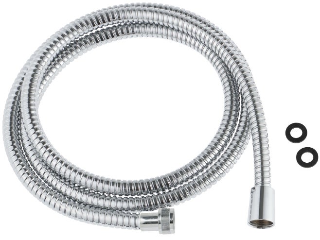 Brauseschlauch aus Metall, verchromt, inklusive zwei Dichtungsringen.