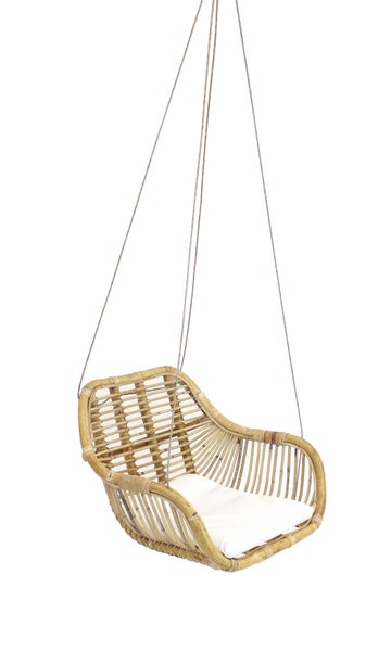 FRANK FLECHTWAREN | Korbhängesessel Rattan, RATTAN, 64 x 54 x 47 cm, GH 180 cm, Kissen 40 x 48 cm, nur für den Innenbereich geeignet