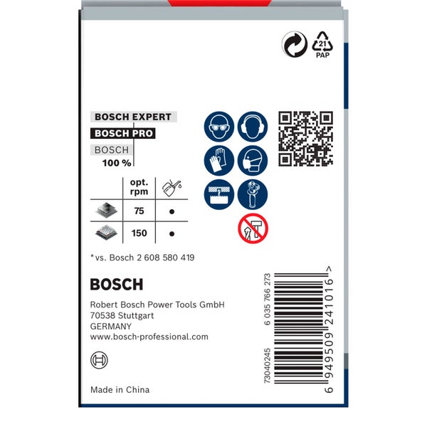 Bosch Expert Produktverpackung mit Sicherheitshinweisen und Barcode