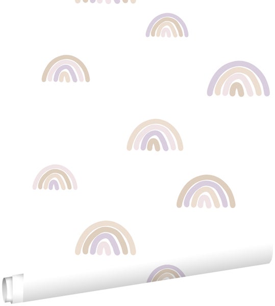 ESTAhome Tapete Regenbogen Violett und Beige und Weiß - 53 cm x 10.05 m - 139683