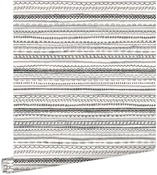 ESTAhome Tapete Spitzenborten Schwarz und Weiß - 53 cm x 10.05 m - 138841