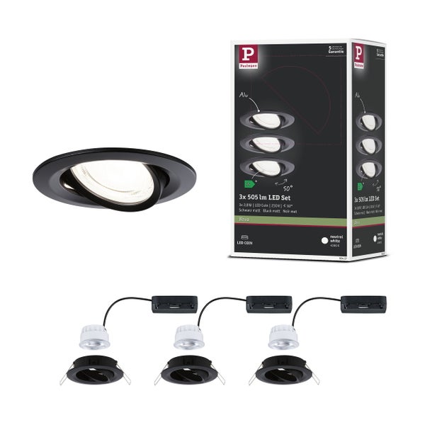 LED Einbauleuchte Nova Coin 3er-Set rund 84mm 50° 3x2,8W 3x505lm 230V 4000K Schwarz matt
