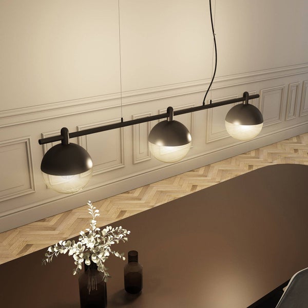 Lucande Pendelleuchte Dustian (Design, Modern) in Schwarz aus Glas (3 flammig E27) - Design-Hängeleuchte Esstischlampe Hängelampe Hängeleuchte Wohnzimmerleuchte
