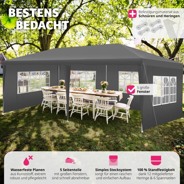 Pavillon tectake Vivara inklusive Spannseile und Heringe 6 x 3 m grau