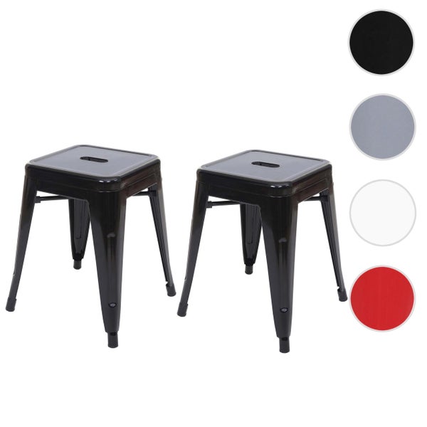 Zwei Metallhocker mit quadratischer Sitzfläche