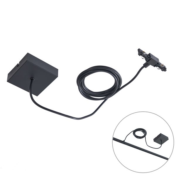 Schwarze Schiene mit schwarzem Baldachin und Zuleitung für Schienensysteme