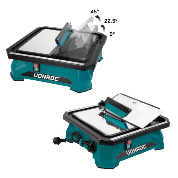 VONROC Fliesenschneider 650W -180mm - Integrierter Wassertank - extra große Edelstahl-Arbeitsplatte