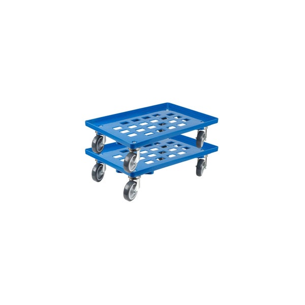 PROREGAL SparSet 2x Transportroller für Euroboxen 60 x 40 cm mit Gummiräder Blau Gitter/Rasterdeck 2 Lenkrollen und 2 Bremsrollen Traglast 300 kg