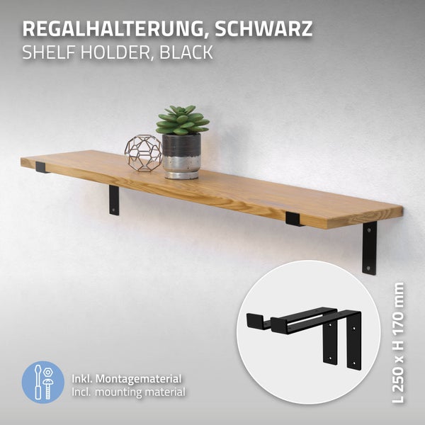 ML-Design 8 Stück Regalhalterung, 25x4x14,5 cm, Schwarz, Metall, 10 Zoll Regalhalterungen, Industrielle Regalwinkel, Regalträger für Wandmontage, 90 Grad Wandhalterung, L-Form Wandregal, mit Schrauben