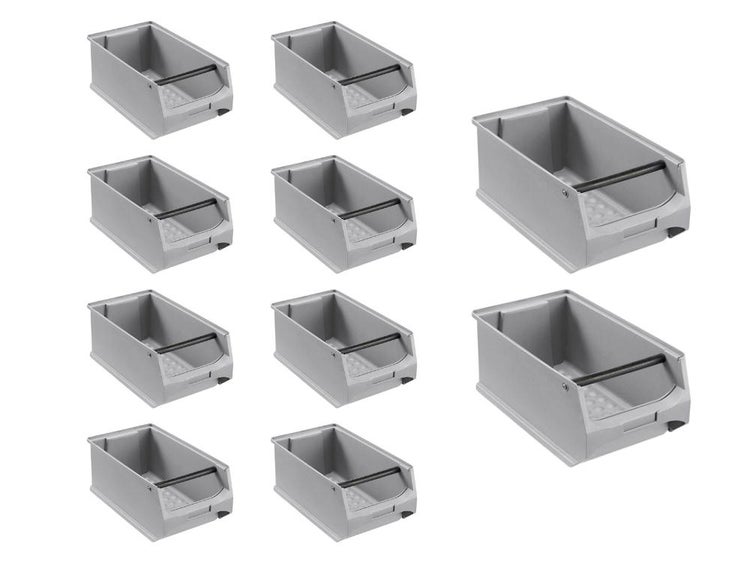 PROREGAL SparSet 10x Graue Sichtlagerbox 4.1 mit Griffstange HxBxT 15 x 20 x 35 cm 7,2 Liter Sichtlagerbehälter