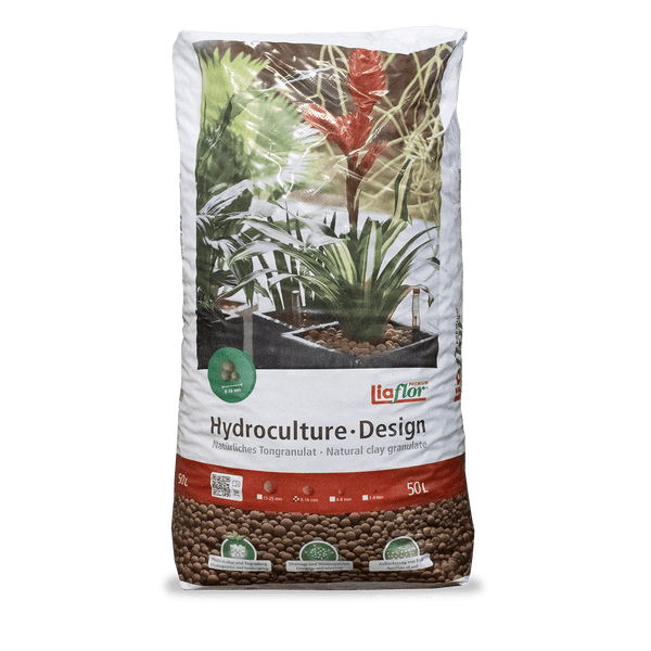 Liaflor Hydroculture Design natürliches Tongranulat im 50 Liter Sack mit einer Körnung von 8 bis 16 Millimeter für Hydrokultur und Drainage.