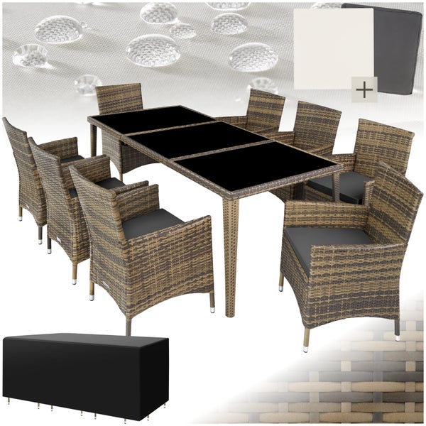 Rattan Sitzgruppe tectake Menorca 2 Bezugssets, inklusive Schutzhülle mit Aluminiumgestell natur