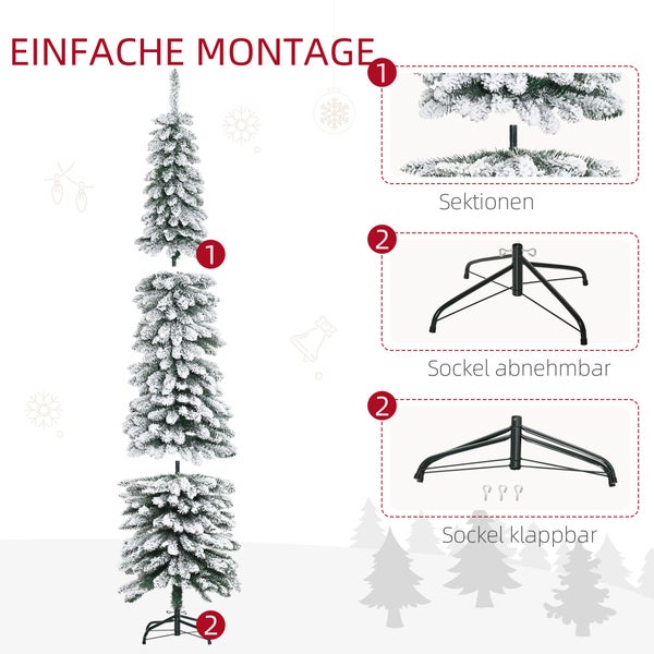 HOMCOM Künstlicher Weihnachtsbaum, 210 cm Christbaum mit 490 Spitzen, Kunstschnee, klappbar Metallständer, für Weihnachten Deko, Grün+Weiß