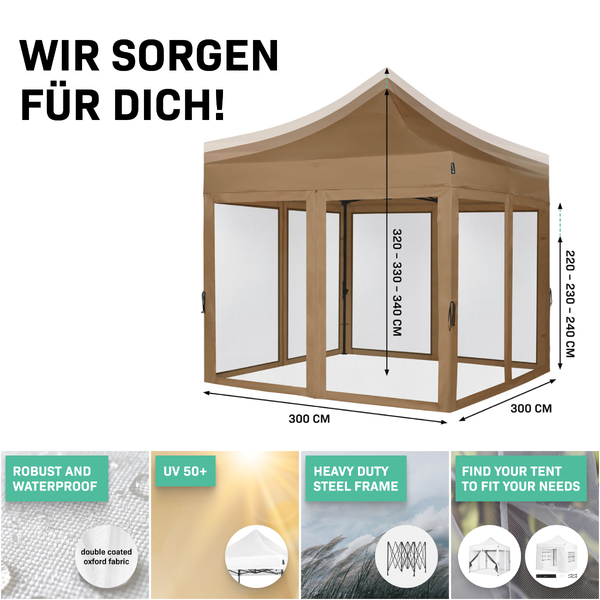 VONROC Pavillon 3x3m wasserdicht stabil - Partyzelt EasyUp System [3Min Aufbau] Popup Faltpavillon modular erweiterbar als Festival Zelt, Gartenpavillon