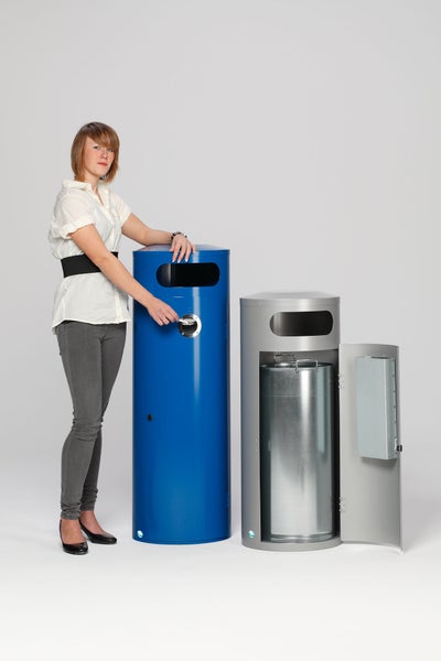 PROREGAL Kombiascher Mit Einflügeltür Ascher Innen 70 Liter HxBxT 104,5 x 42 x 42 cm Verzinkter Stahl Blau