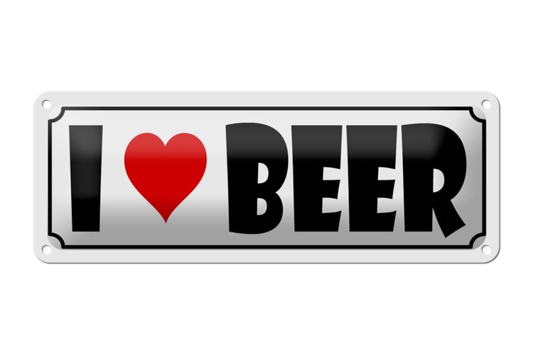 Blechschild Spruch 27x10cm Bier  I Love Beer Dekoration