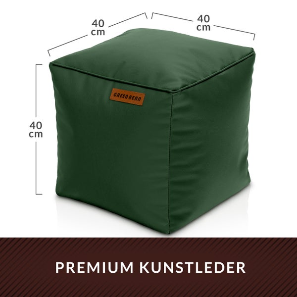 Würfelförmiger Sitzhocker aus Kunstleder mit den Maßen 40 x 40 x 40 Zentimeter