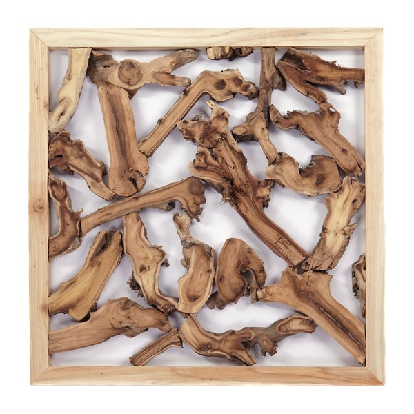 Wanddeko Branch 56x56 cm, Teak Wurzelholz massiv naturfarben