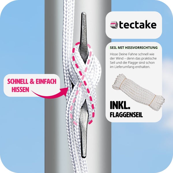 Fahnenmast tectake  aus Aluminium inklusive Seilzug und Bodenhülse