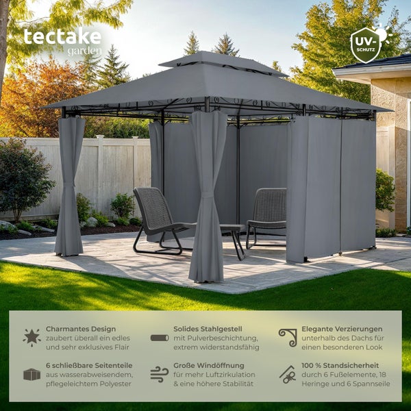 Gartenpavillon tectake Emine inklusive Spannseilen und Heringen 4 x 3 m anthrazit