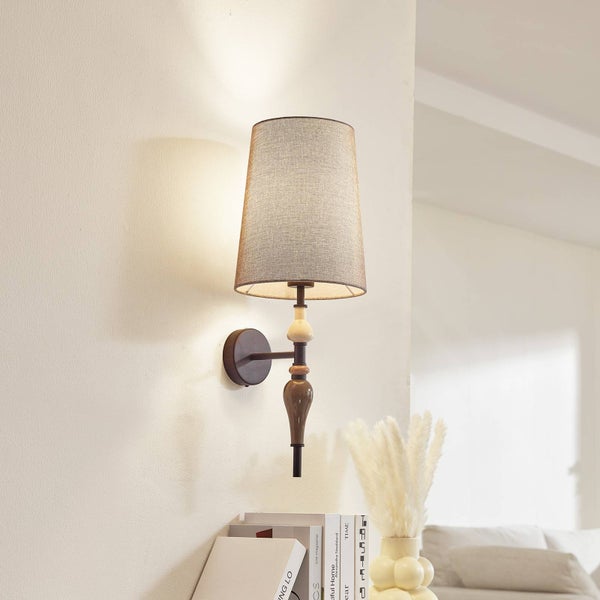 Lindby Wandleuchte, Wandlampe Innen Haldorin (Landhaus Vintage Rustikal) (1 flammig E27) - Textil Wandleuchten Wandstrahler Wandbeleuchtung Schlafzimmer / Wohnzimmer Wohnzimmerleuchte