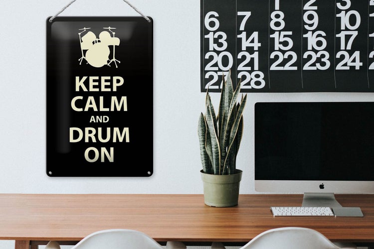Blechschild Spruch 20x30cm Keep calm and drum on
