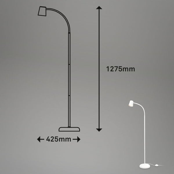 BRILONER Stehleuchte, mit Fußschalter, flexibler Lampenkopf, Stehlampe, 127,5 cm, 1x GU10, max. 9W, weiß