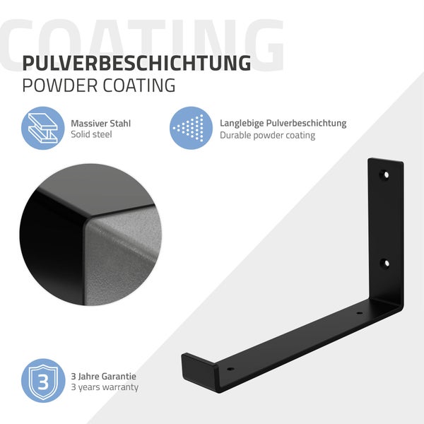 ML-Design 8 Stück Regalhalterung, 25x4x14 cm, Schwarz, Metall, 10 Zoll Regalhalterungen, Industrielle Regalwinkel, Regalträger für Wandmontage, 90 Grad Wandhalterung, L-Form Wandregal, inkl. Schrauben