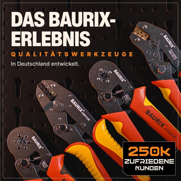 BAURIX® Crimpzange I Kabelschuhzange für 0,50-6,00 mm² Kabelhülsen I Kabelschuh Zange I Crimpzangen I Krimpzange I Crimp Zange I Presszange