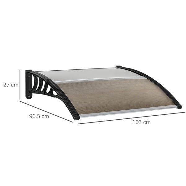 Outsunny Pultvordach Vordach für Haustür 103 x 96,5 x 27 cm Überdachung mit UV Schutz, Regenschutz Sonnenschutz für draußen Alu Braun
