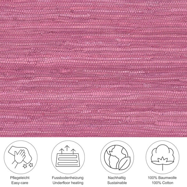 Handgewebter Fleckerlteppich aus Baumwolle Chindi Beere 120x180 cm