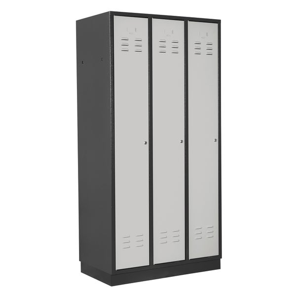 PROREGAL Garderobenschrank Ermine mit 3 Türen | HxBxT 178x89x50cm | Anthrazitgrau/Lichtgrau | Spind, Aufbewahrungsspind, Arbeitsschrank