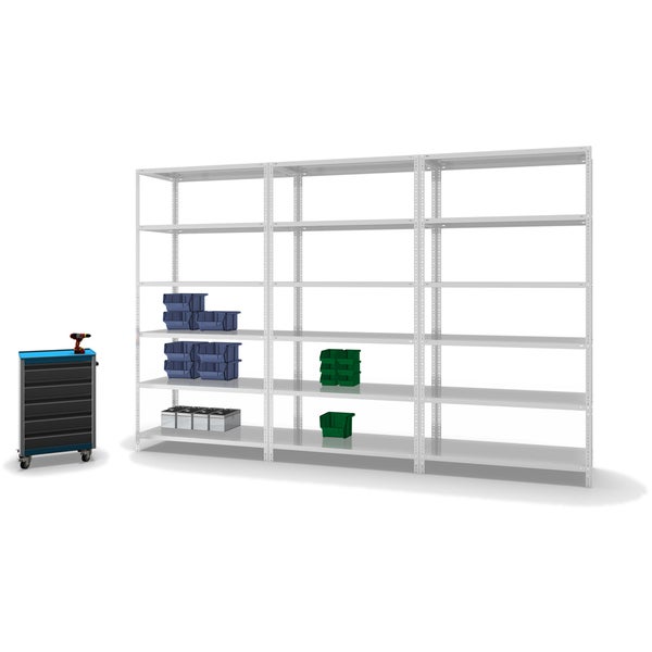 PROREGAL Fachbodenregal Schraubsystem Heavy-Duty Grundregal HxBxT 250 x 130 x 60 cm 6 Ebenen Fachlast 350 kg Beidseitig Nutzbar Lichtgrau