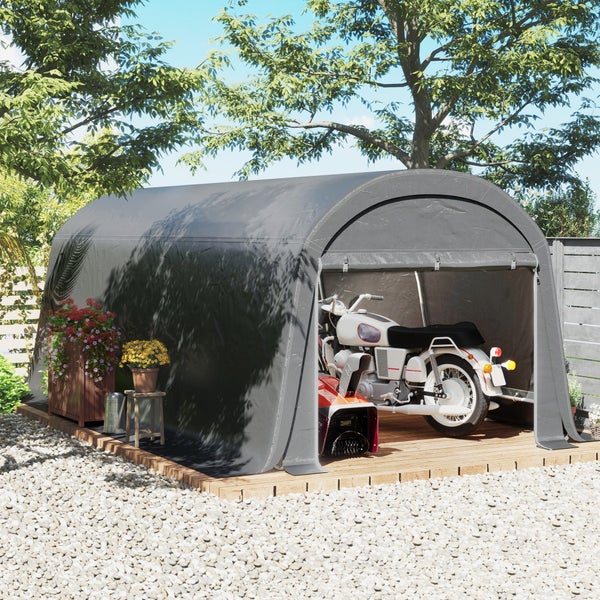 Outsunny Gerätehaus für Fahrräder, wasserdicht Gerätezelt mit Tür, Anti-Staub-Fahrradabdeckung, Unterstand, Foliengerätehaus Fahrradschuppen Fahradgarage für Garten 300x600x230 cm, Dunkelgrau