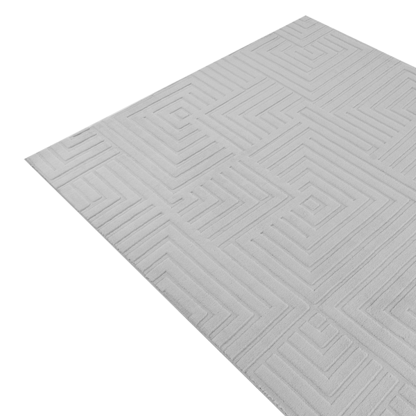 Wohnzimmerteppich mit geometrischem Reliefmuster in quadratischer Anordnung